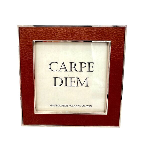 Monica Rich Kosann Photo Picture Frame Brown Leather Silver Plate Square 4” x 4” - Picture 2 of 7